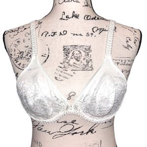 LEJABY French White Lace Unlined Underwire Rhinestone Center Bra Size 34